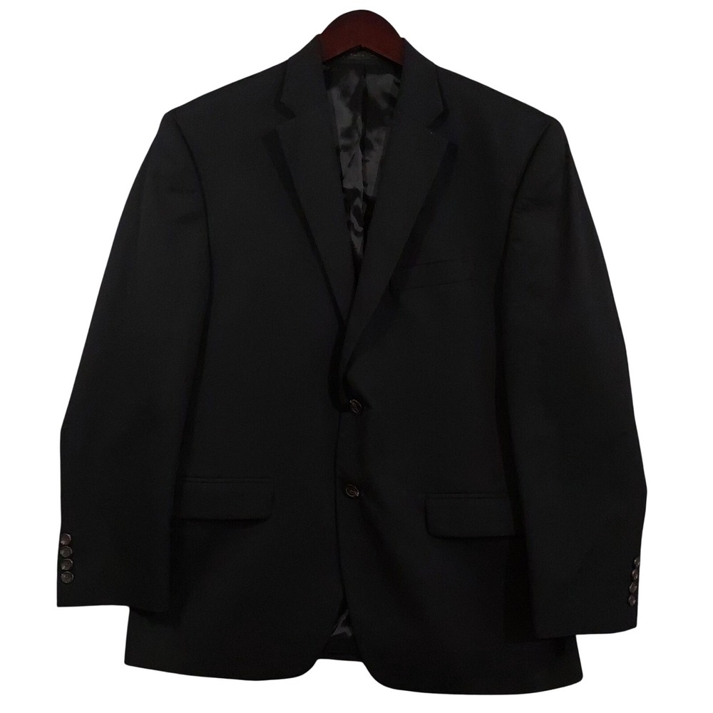 Chaps Blazer Mens 40S Black Wool Blend Two Button Lined Sport Coat Notch Lapel